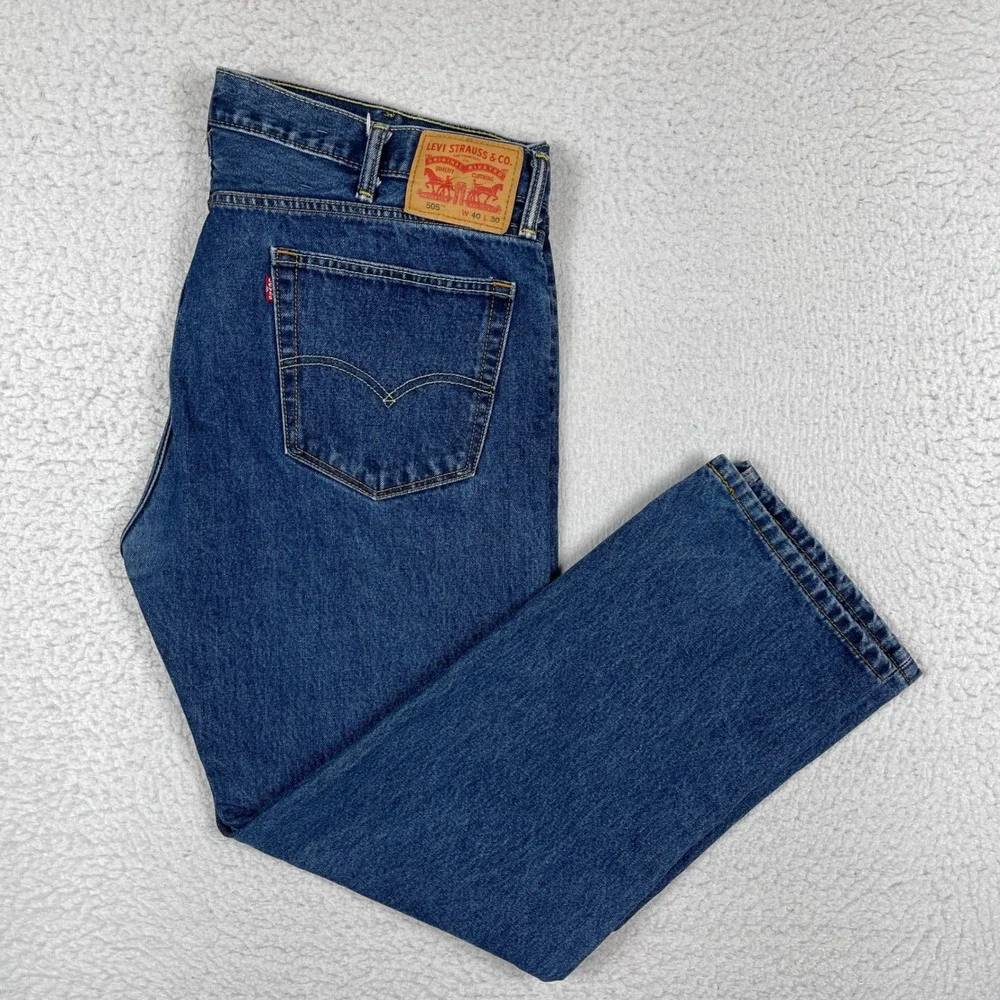 Levis 505 Jeans Mens 40x30 Blue Straight Leg Regular Fit Medium Wash Denim